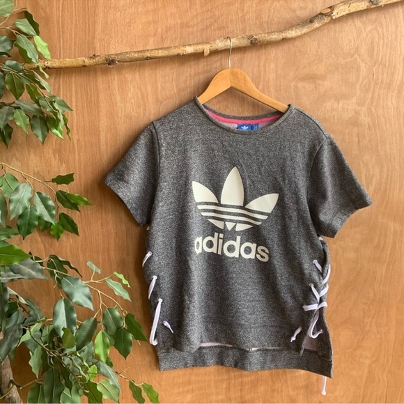 Adidas trefoil grey lace up side top - Picture 2 of 5